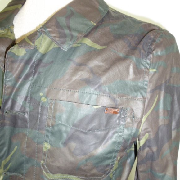 WILLIAM RAST camo green waxed cotton button up blazer chore jacket S - Picture 8 of 9